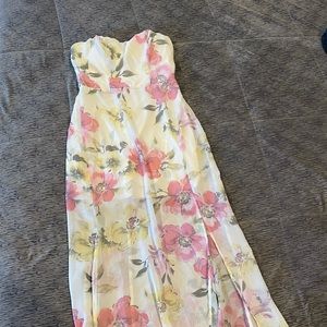 Strapless floral dress.